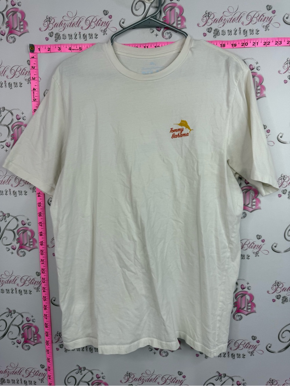 Tommy Bahama relax better call salt shot Cream T-Shirt with Small Orange Logo